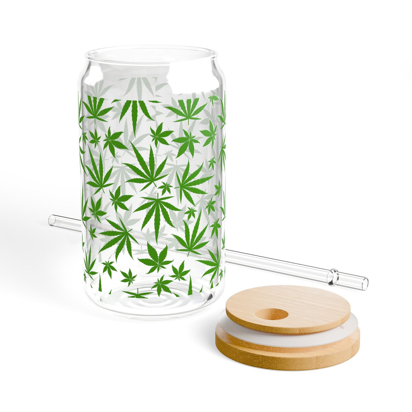 Marijuana Green Leaves Pattern Sipper Glass