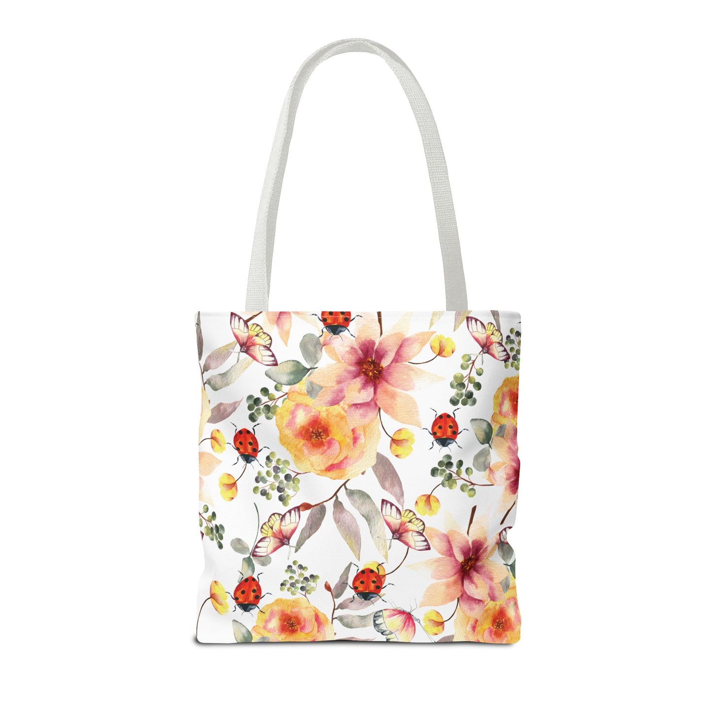 Roses Tropical Floral Ladybug Butterfly Tote Bag, Beach Bag, Grocery Bag, Summer Vibe Tote, Market Bag, Reusable Tote Bag, Flower Butterfly