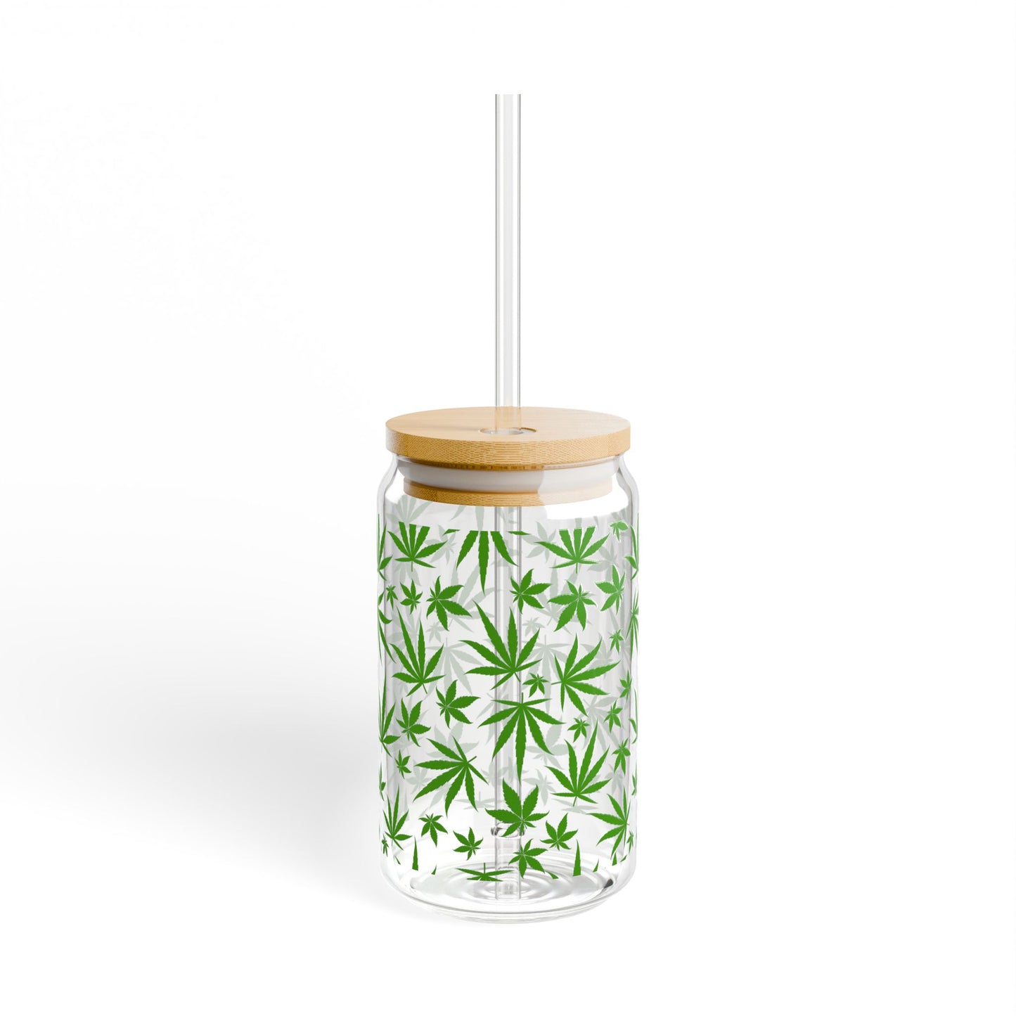 Marijuana Green Leaves Pattern Sipper Glass