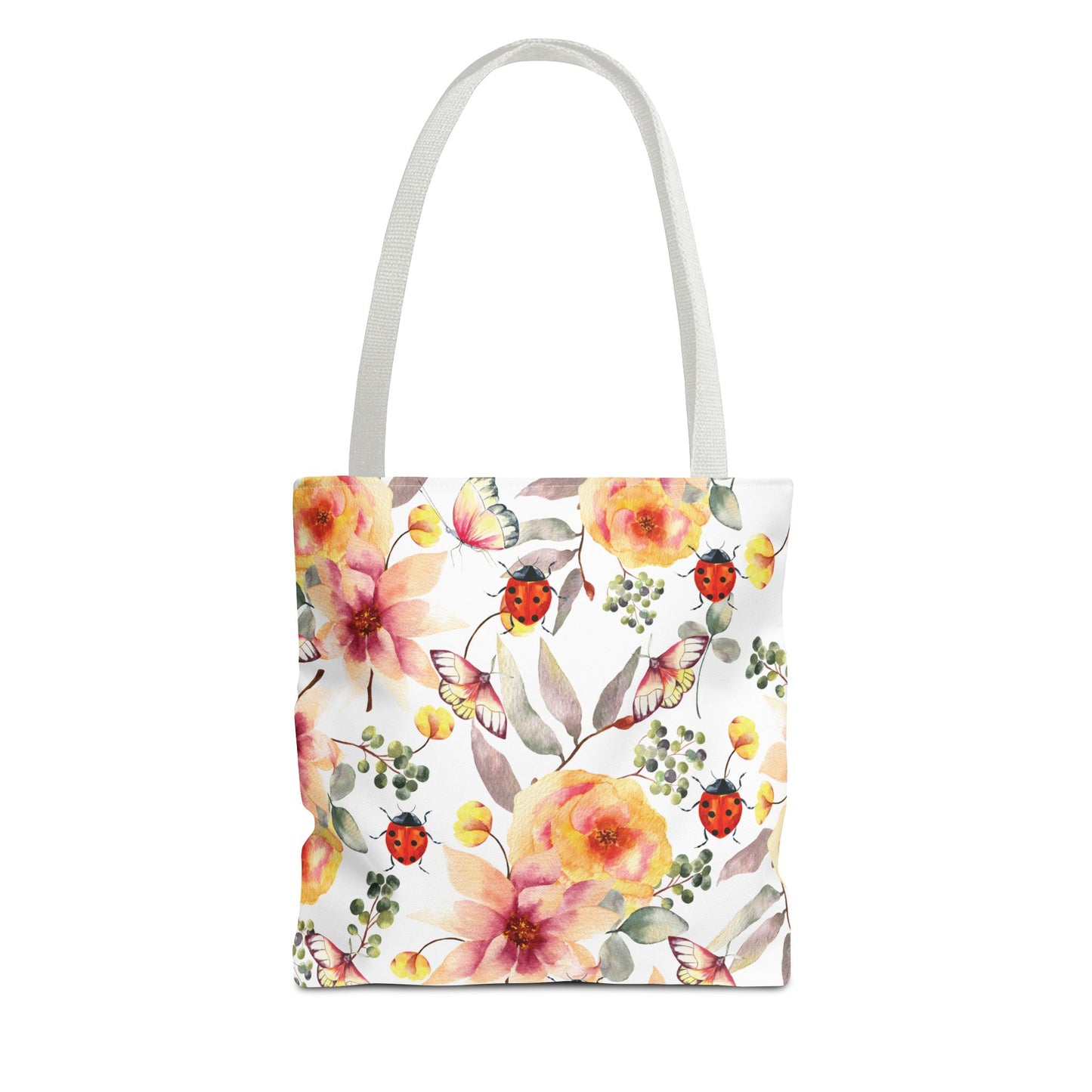 Roses Tropical Floral Ladybug Butterfly Tote Bag, Beach Bag, Grocery Bag, Summer Vibe Tote, Market Bag, Reusable Tote Bag, Flower Butterfly
