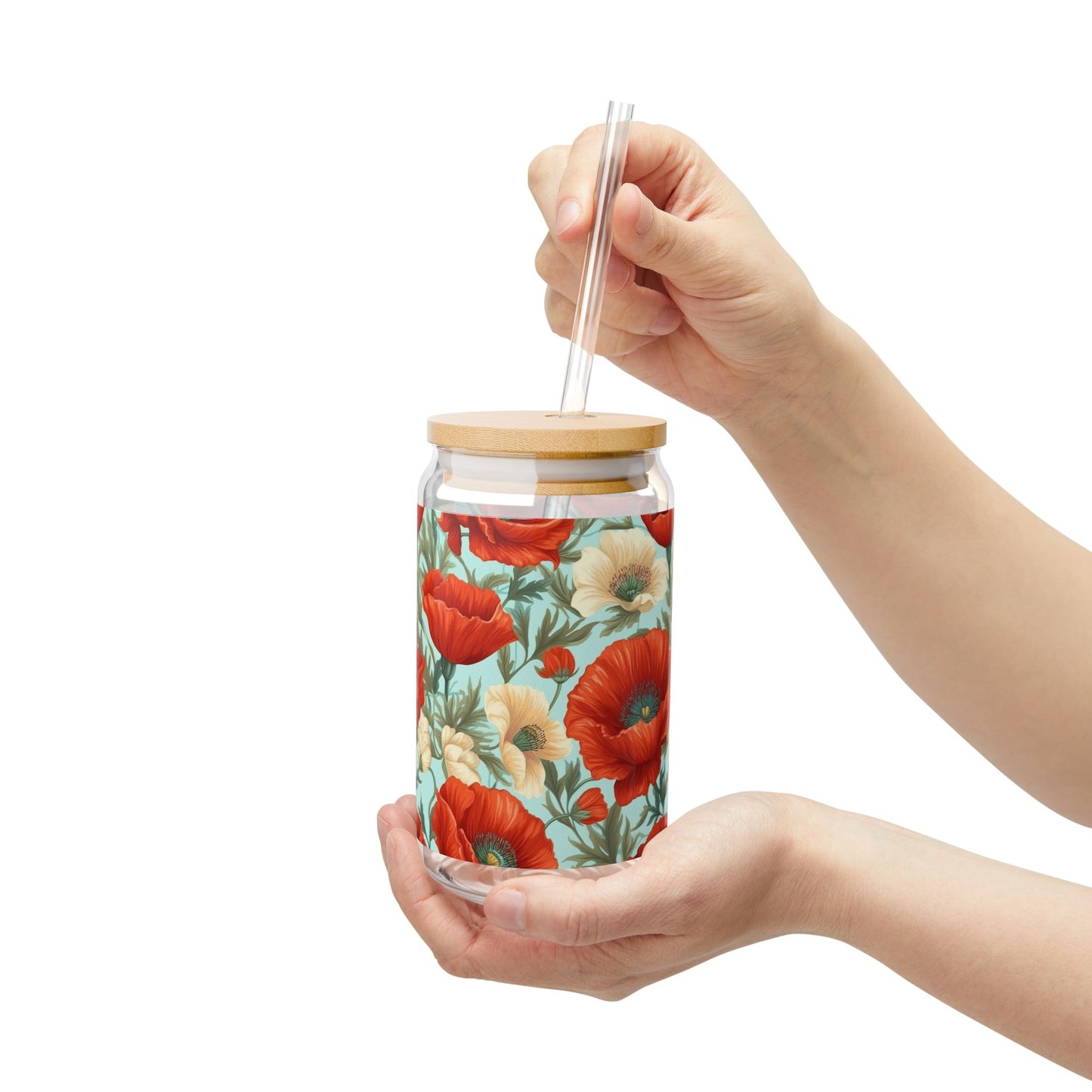 Red poppy floral pattern Sipper glass at Orange Moon
