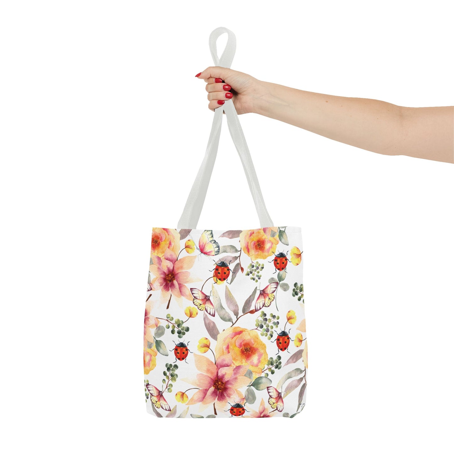 Roses Tropical Floral Ladybug Butterfly Tote Bag, Beach Bag, Grocery Bag, Summer Vibe Tote, Market Bag, Reusable Tote Bag, Flower Butterfly