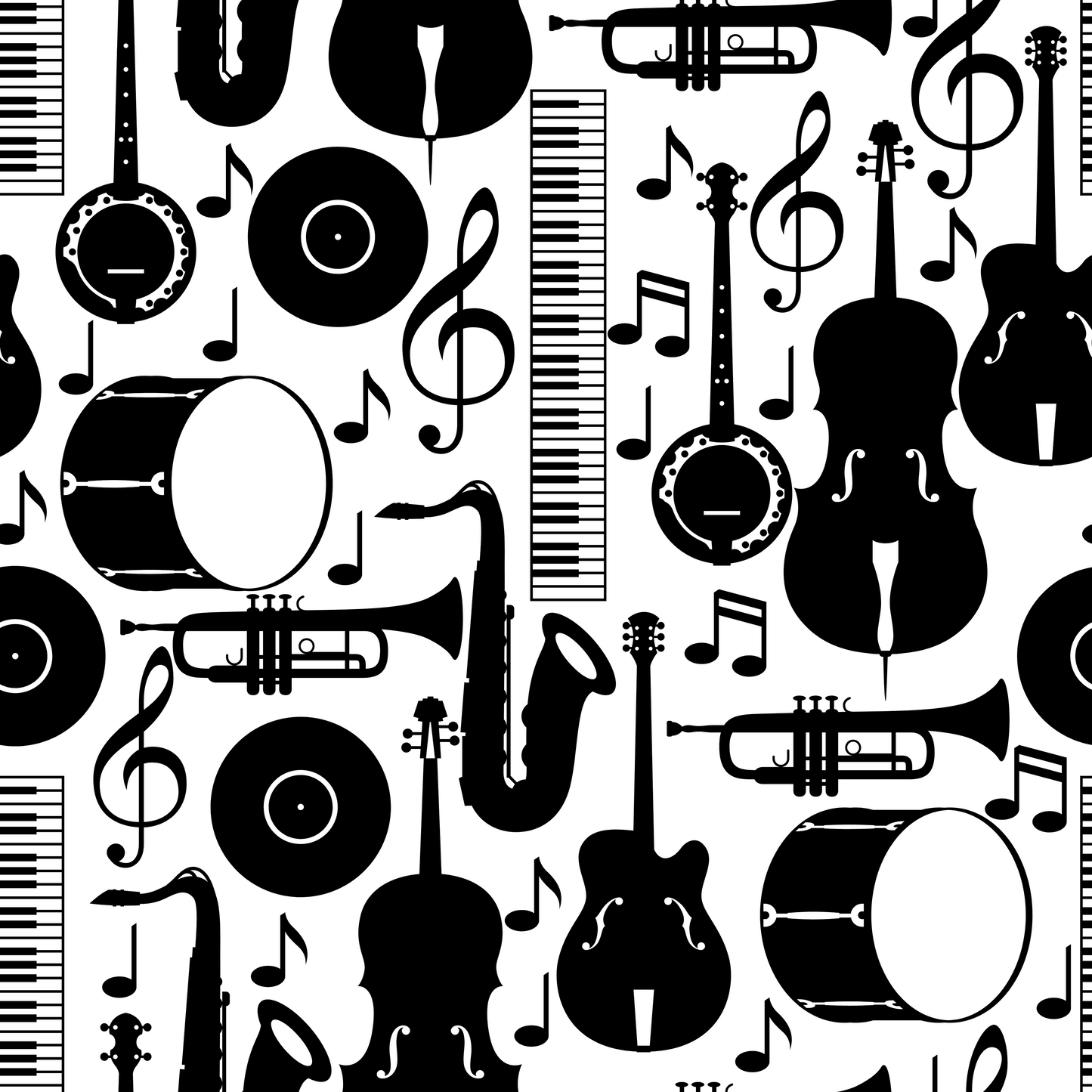 Retro Vintage Monochrome Musical Instruments Tote Bag
