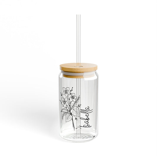 Sipper Glass Personalized with your Name and B&W Birth Flower Design