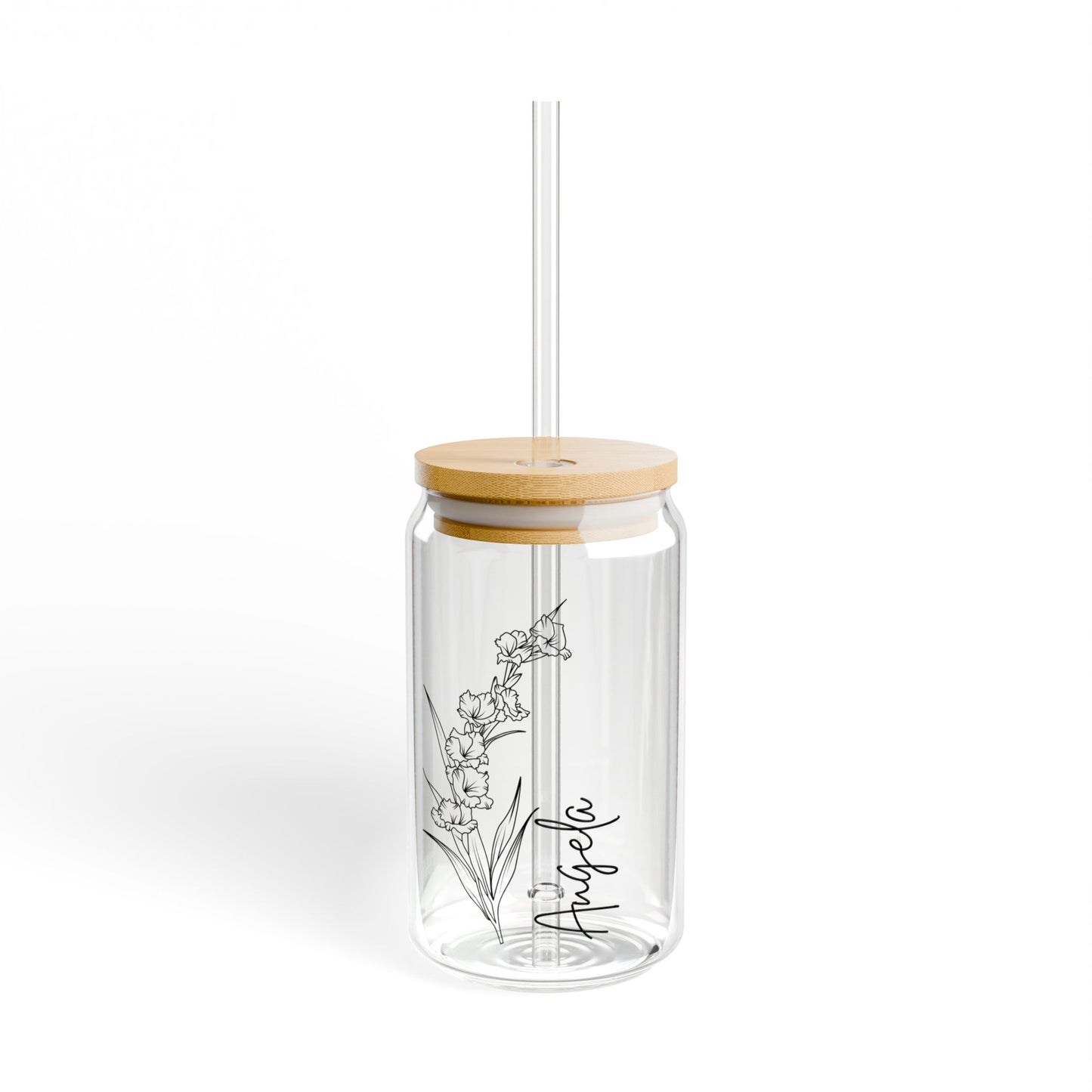 Sipper Glass Personalized with your Name and B&W Birth Flower Design