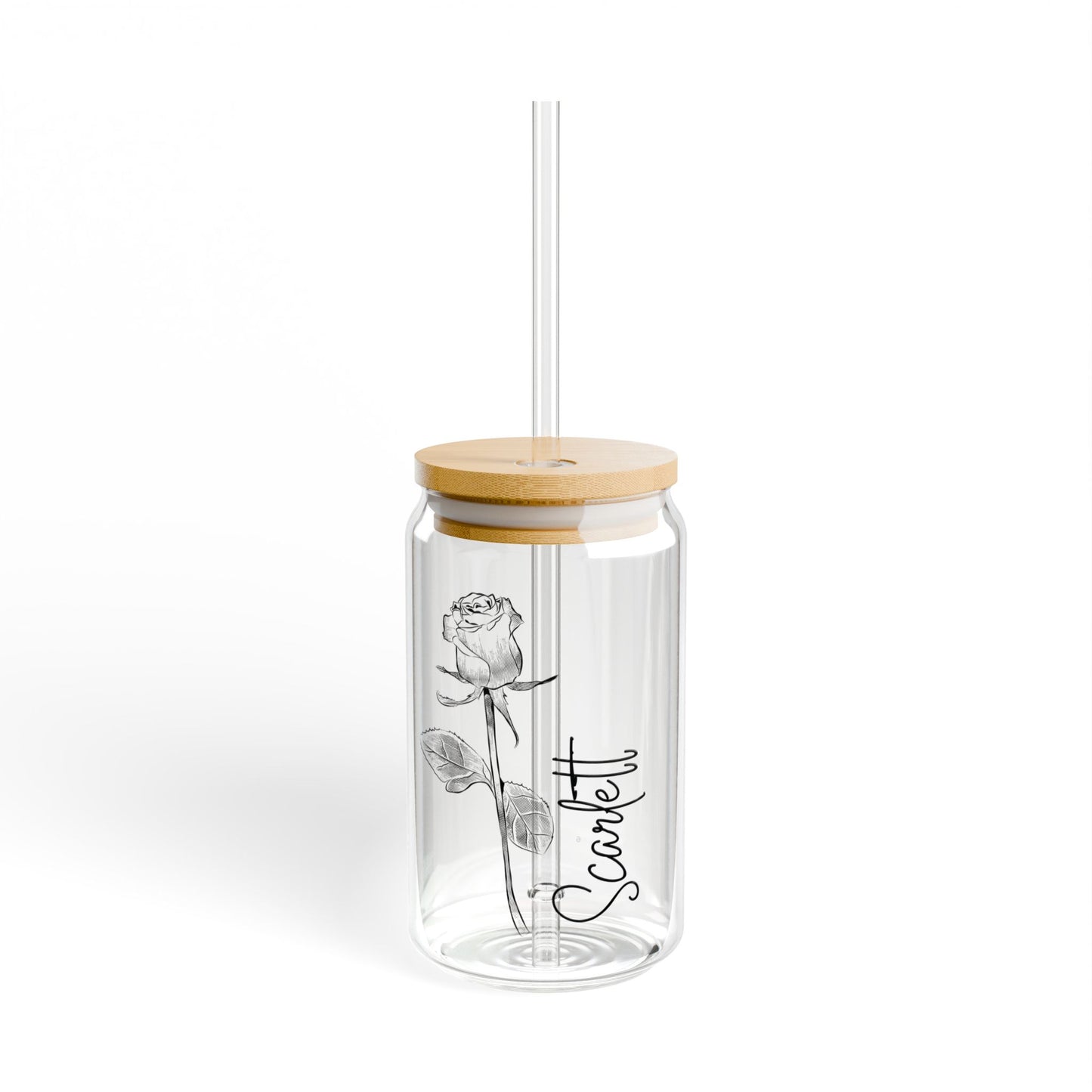 Sipper Glass Personalized with your Name and B&W Birth Flower Design