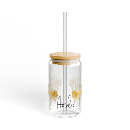 Personalized with Flower Selection and Your Name Sipper Glass