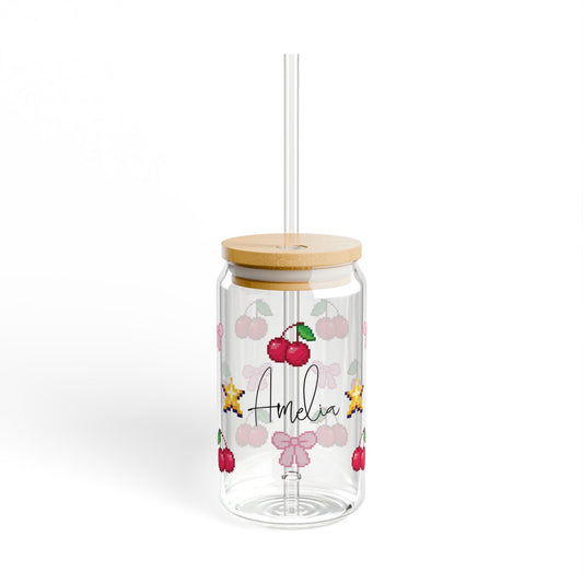 Personalized Sipper Glass with Your Name and Pixelated Print Options