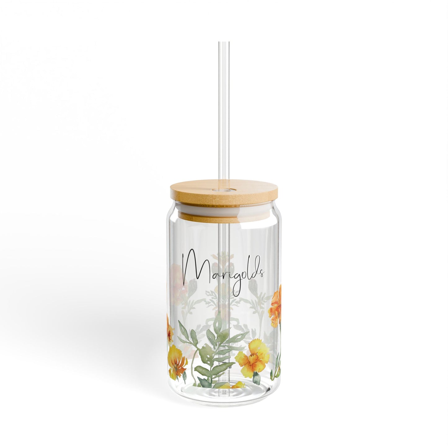 Custom Sipper Glass Can Wrap Round 12 month Birthflowers 16oz Glass