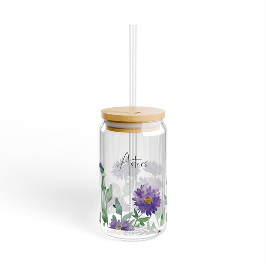 Custom Sipper Glass Can Wrap Round 12 month Birthflowers 16oz Glass