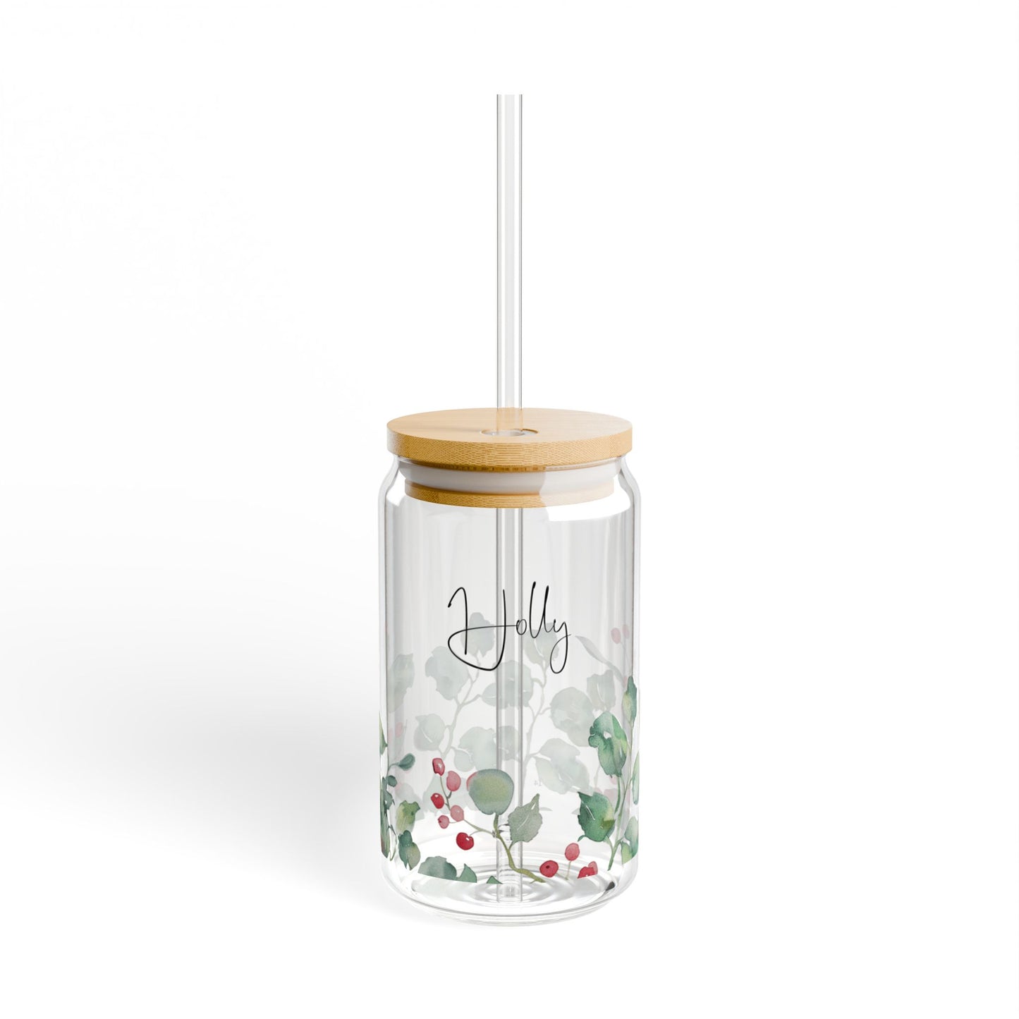 Custom Sipper Glass Can Wrap Round 12 month Birthflowers 16oz Glass