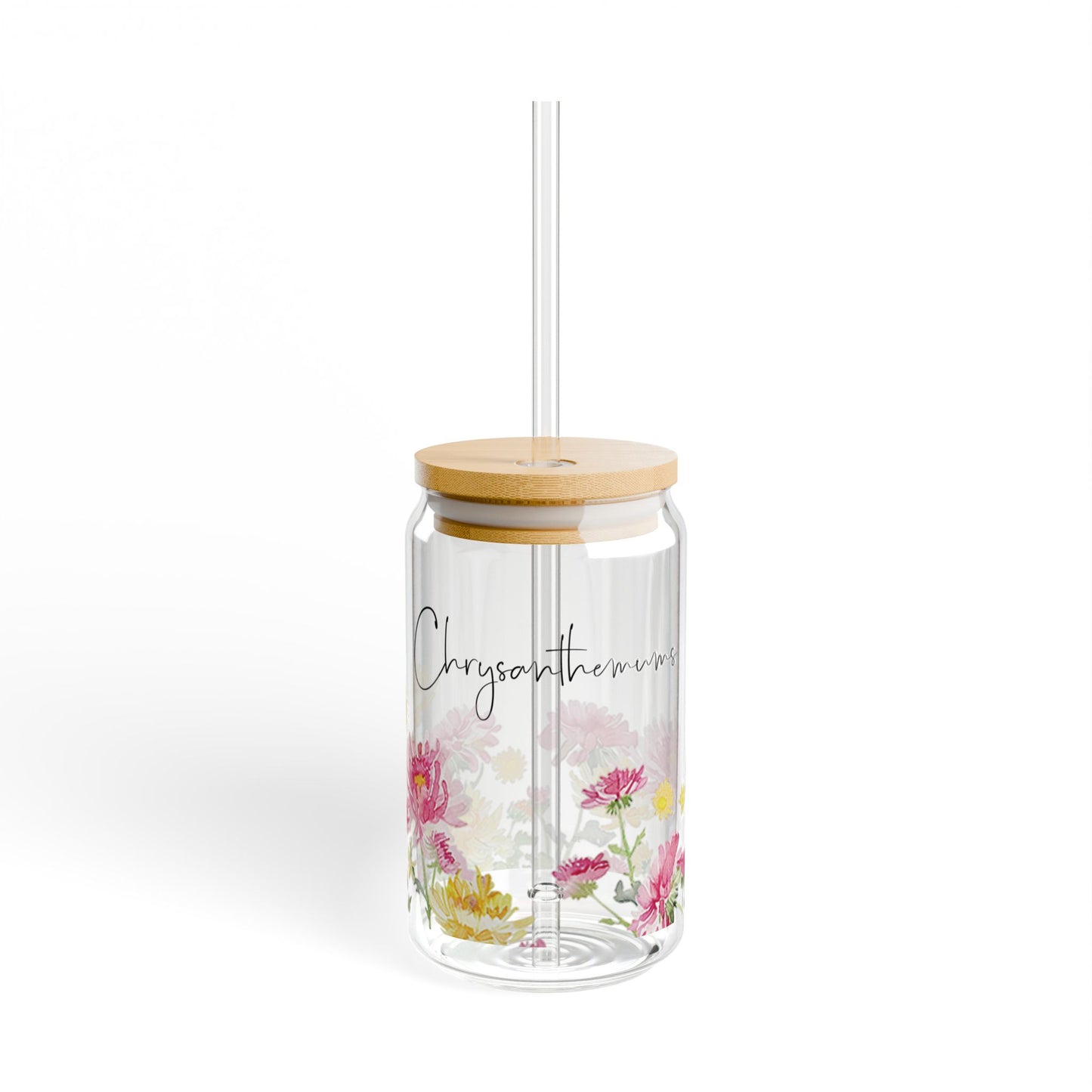 Custom Sipper Glass Can Wrap Round 12 month Birthflowers 16oz Glass