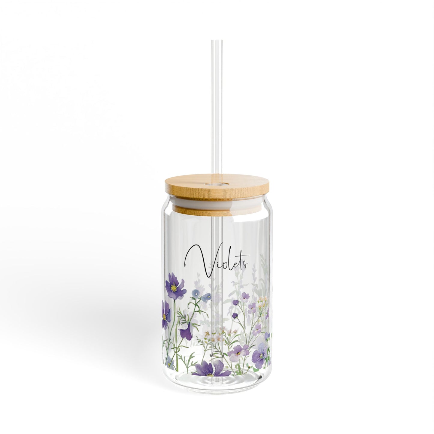 Custom Sipper Glass Can Wrap Round 12 month Birthflowers 16oz Glass