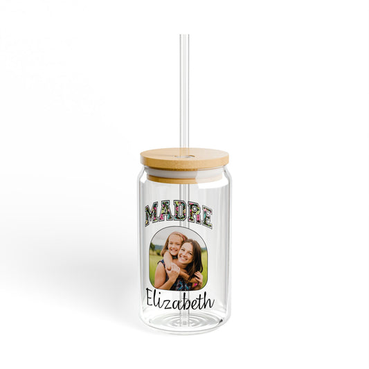 Customized Sipper Glass Can with Madre Name and Photo