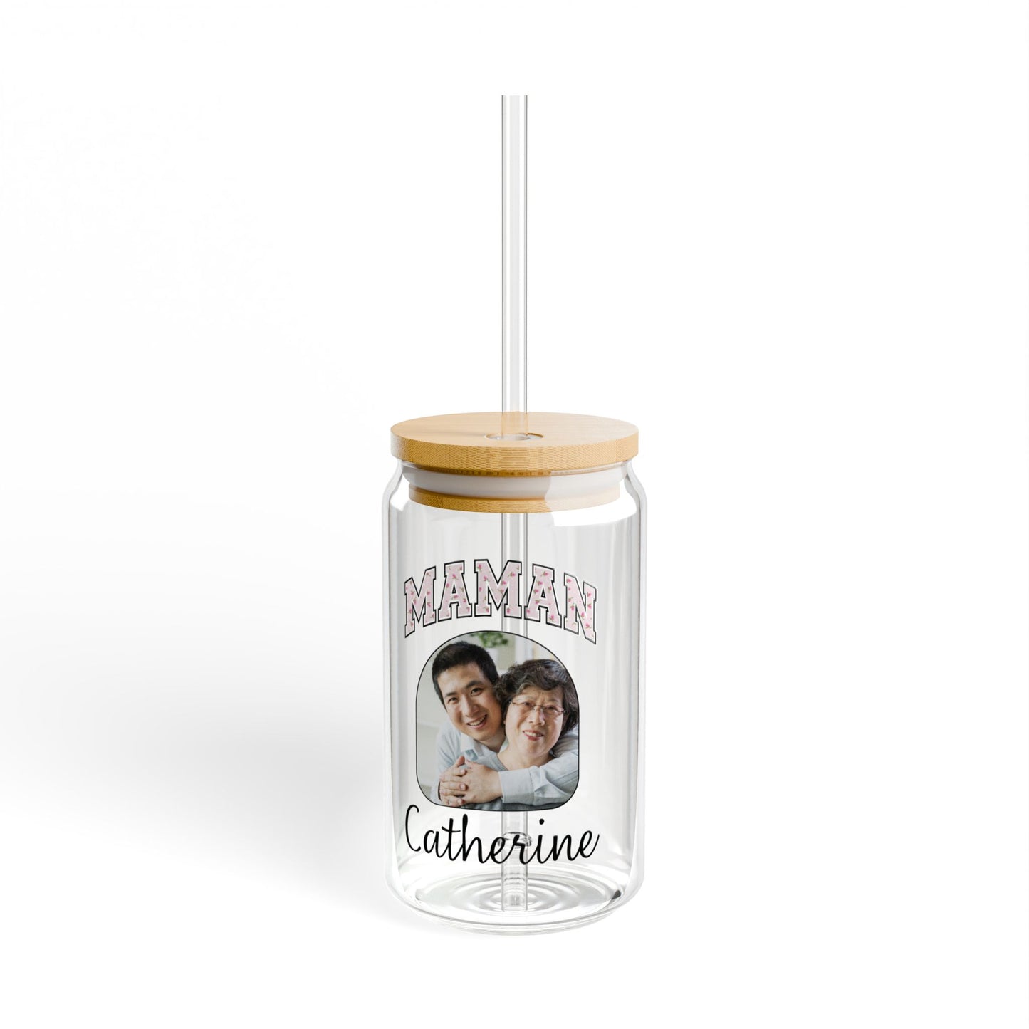 Personalized Sipper Glass Can with Maman Name and Photo