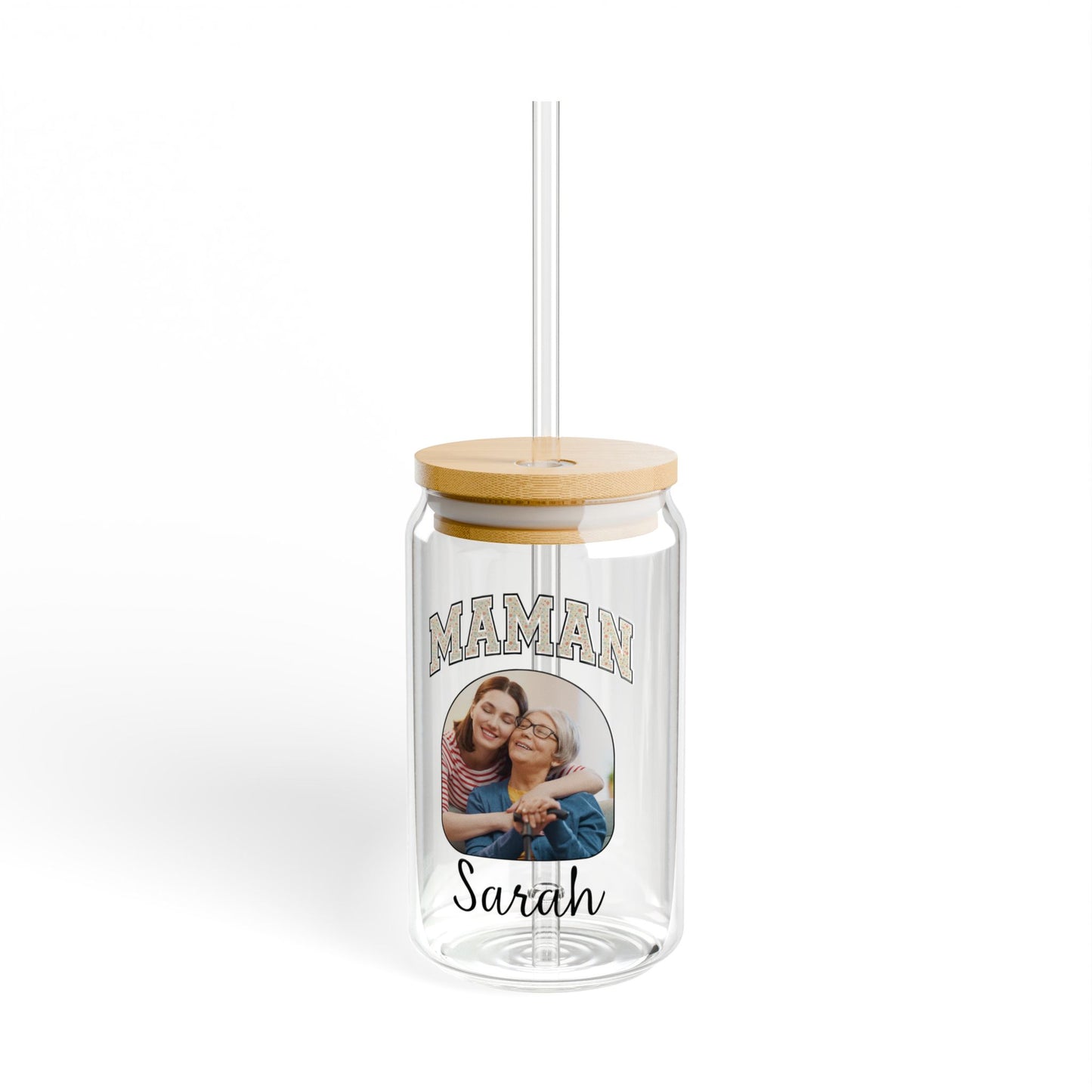 Personalized Sipper Glass Can with Maman Name and Photo