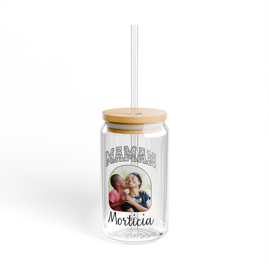 Personalized Sipper Glass Can with Maman Name and Photo