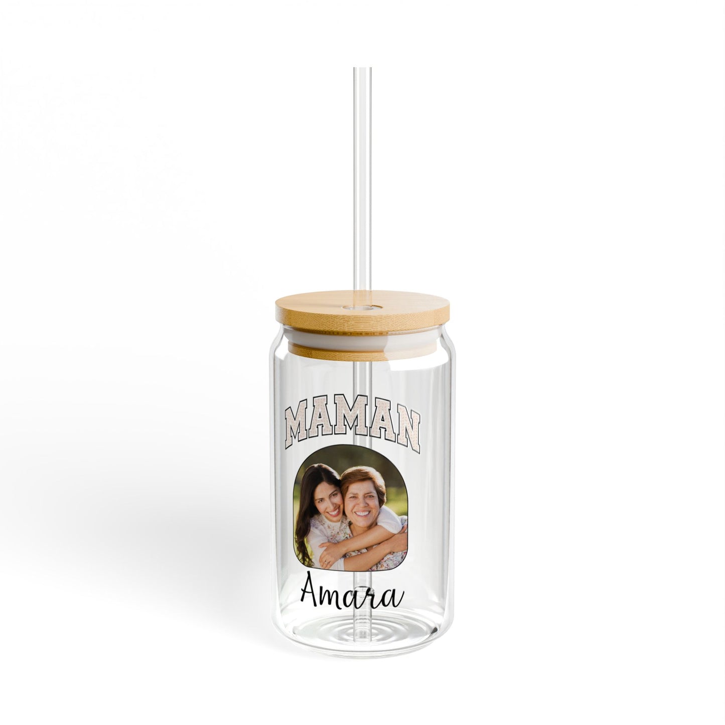 Personalized Sipper Glass Can with Maman Name and Photo