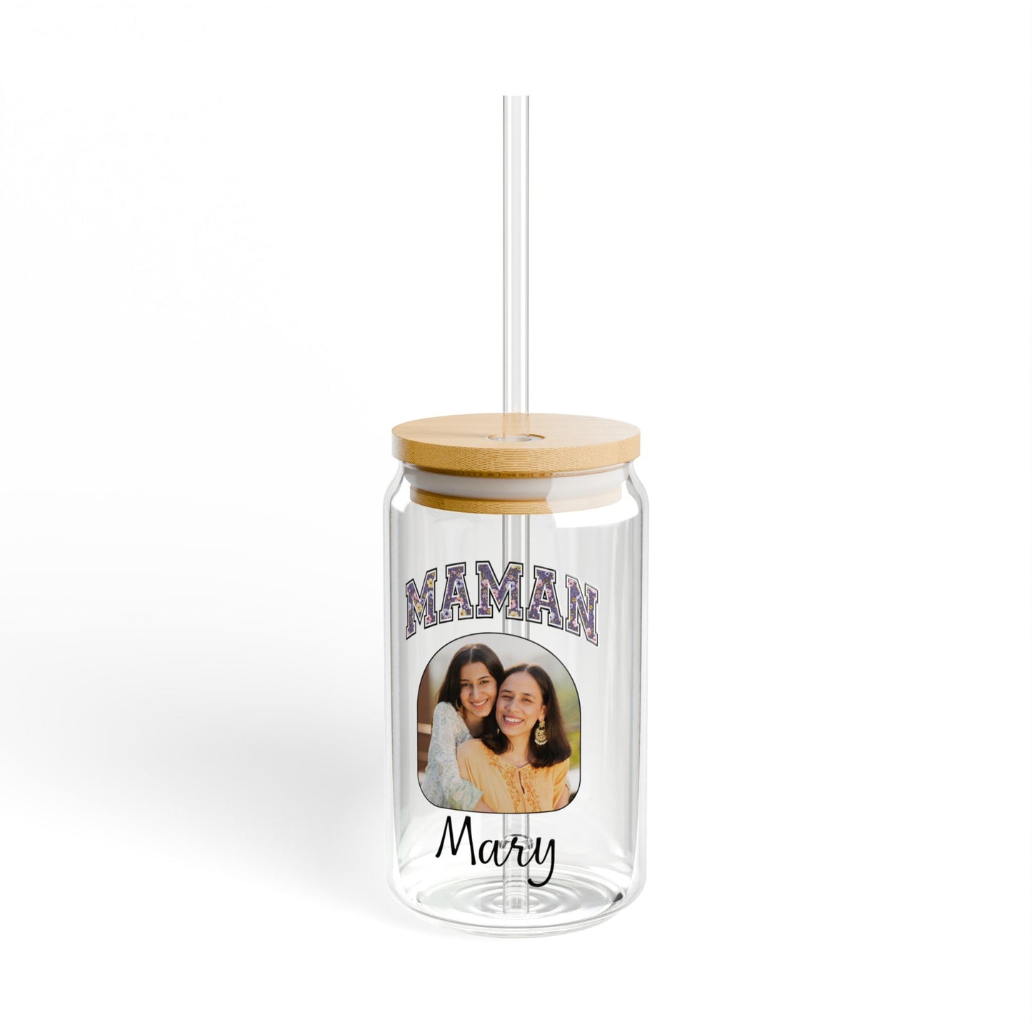 Personalized Sipper Glass Can with Maman Name and Photo