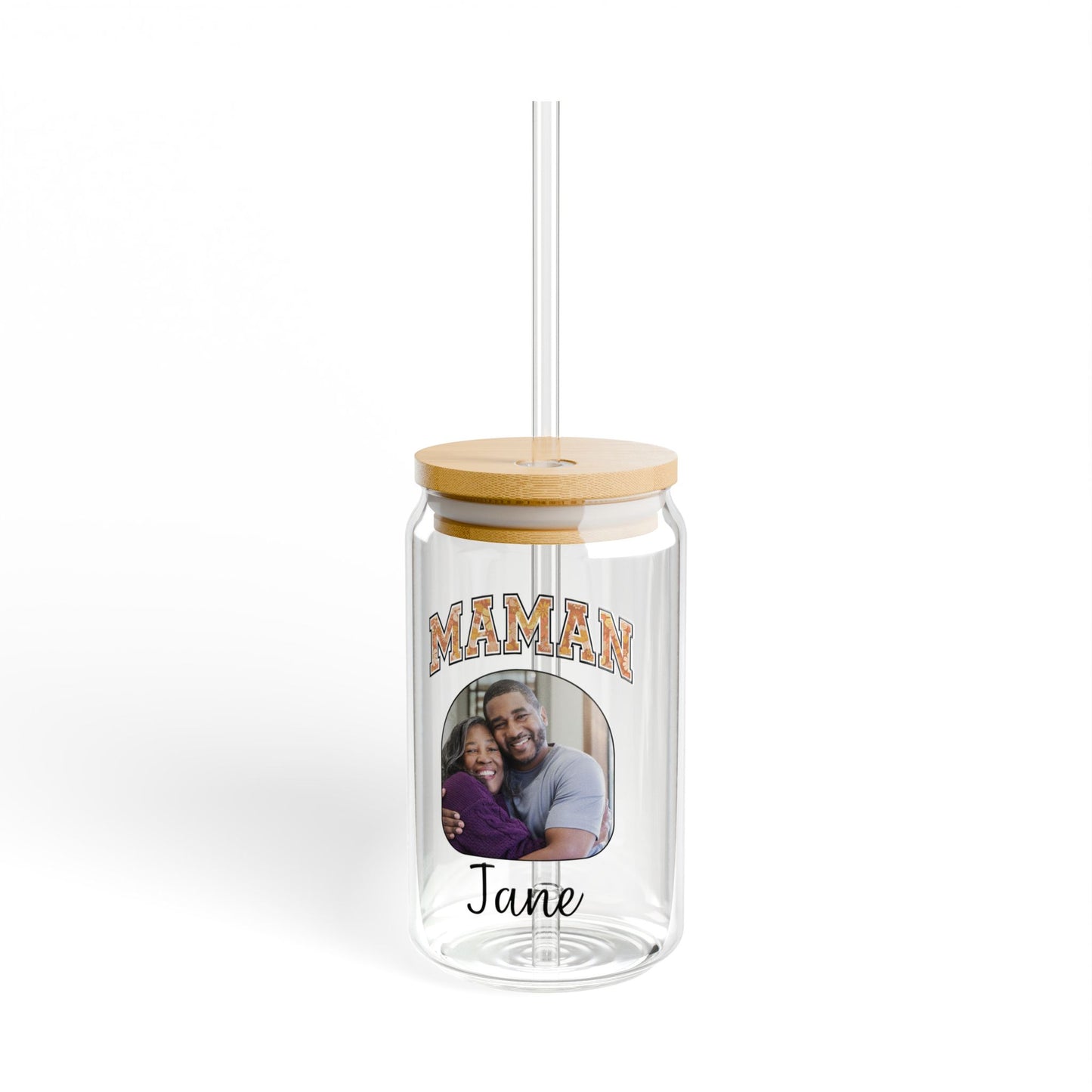 Personalized Sipper Glass Can with Maman Name and Photo