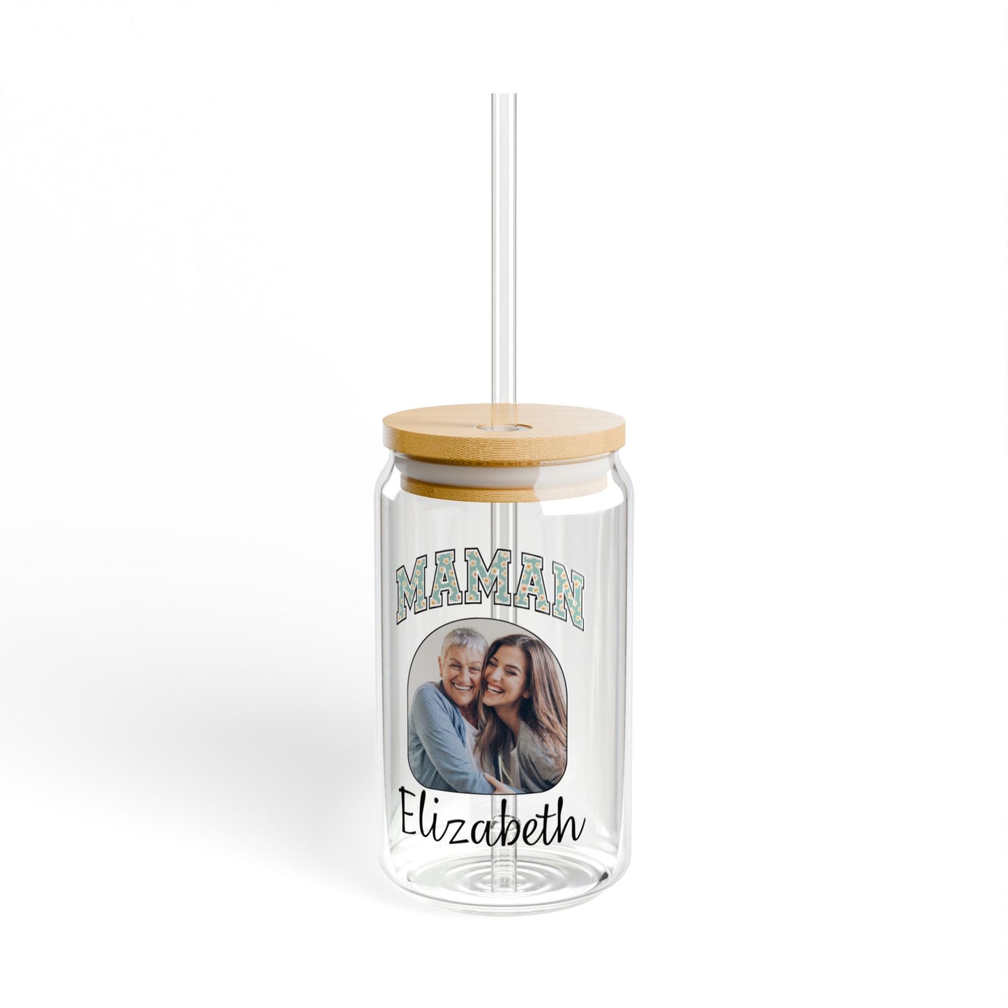 Personalized Sipper Glass Can with Maman Name and Photo