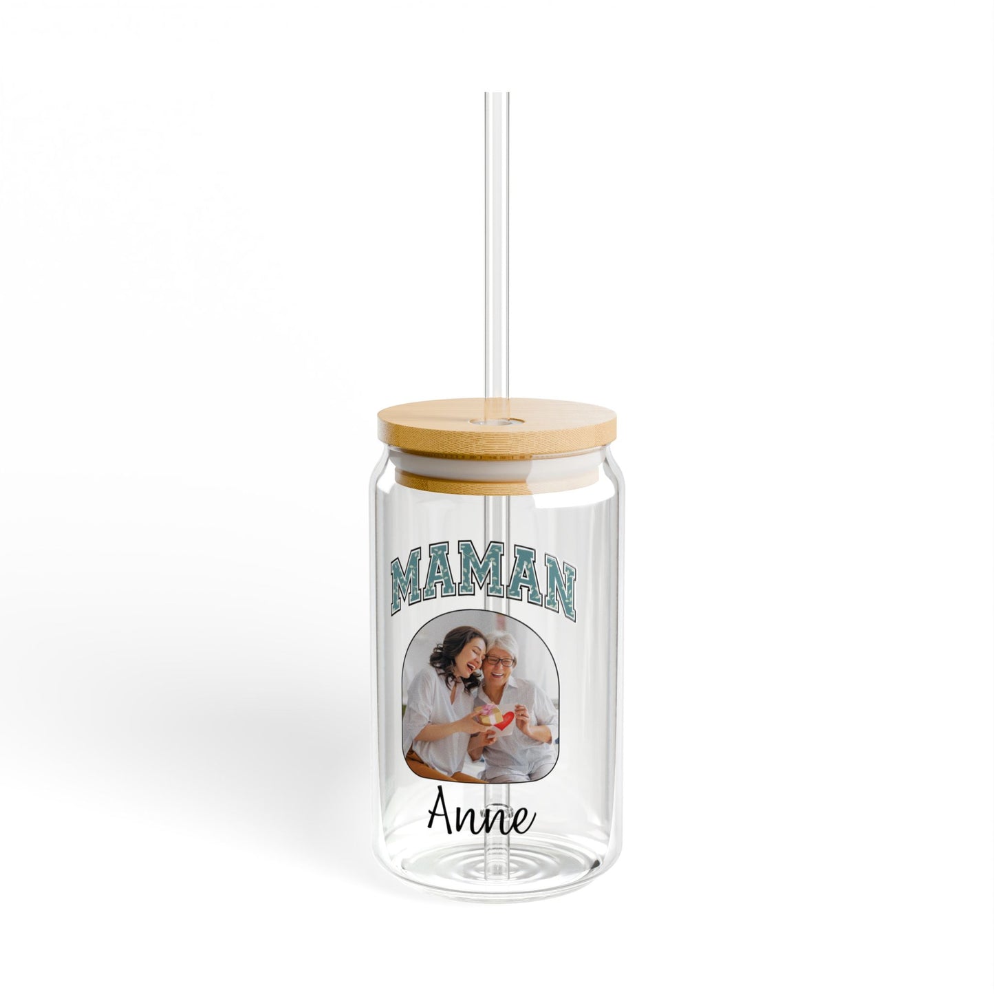 Personalized Sipper Glass Can with Maman Name and Photo