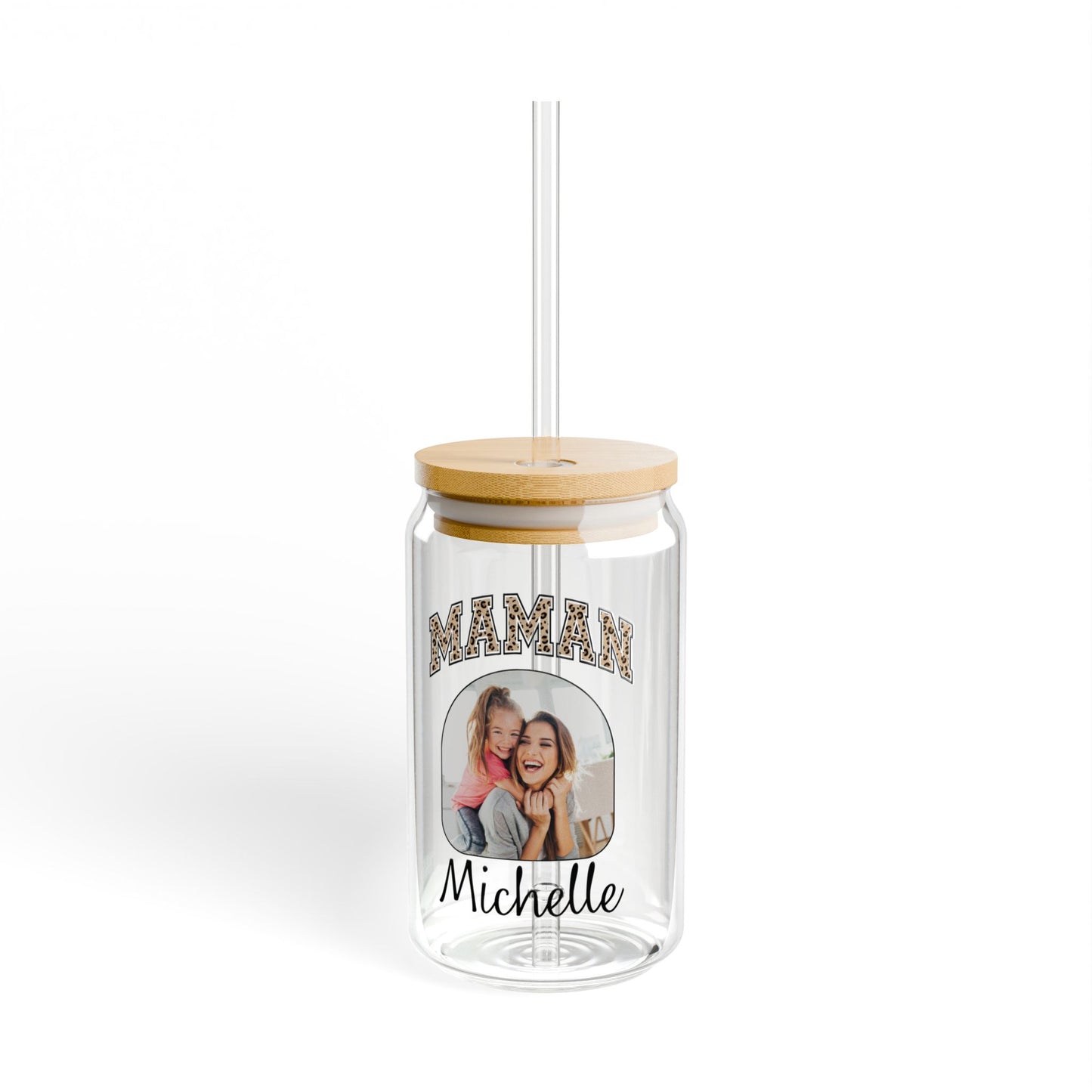 Personalized Sipper Glass Can with Maman Name and Photo