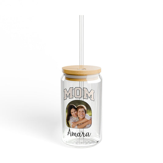 Personalized Sipper Glass Can with Mom Photo and Name