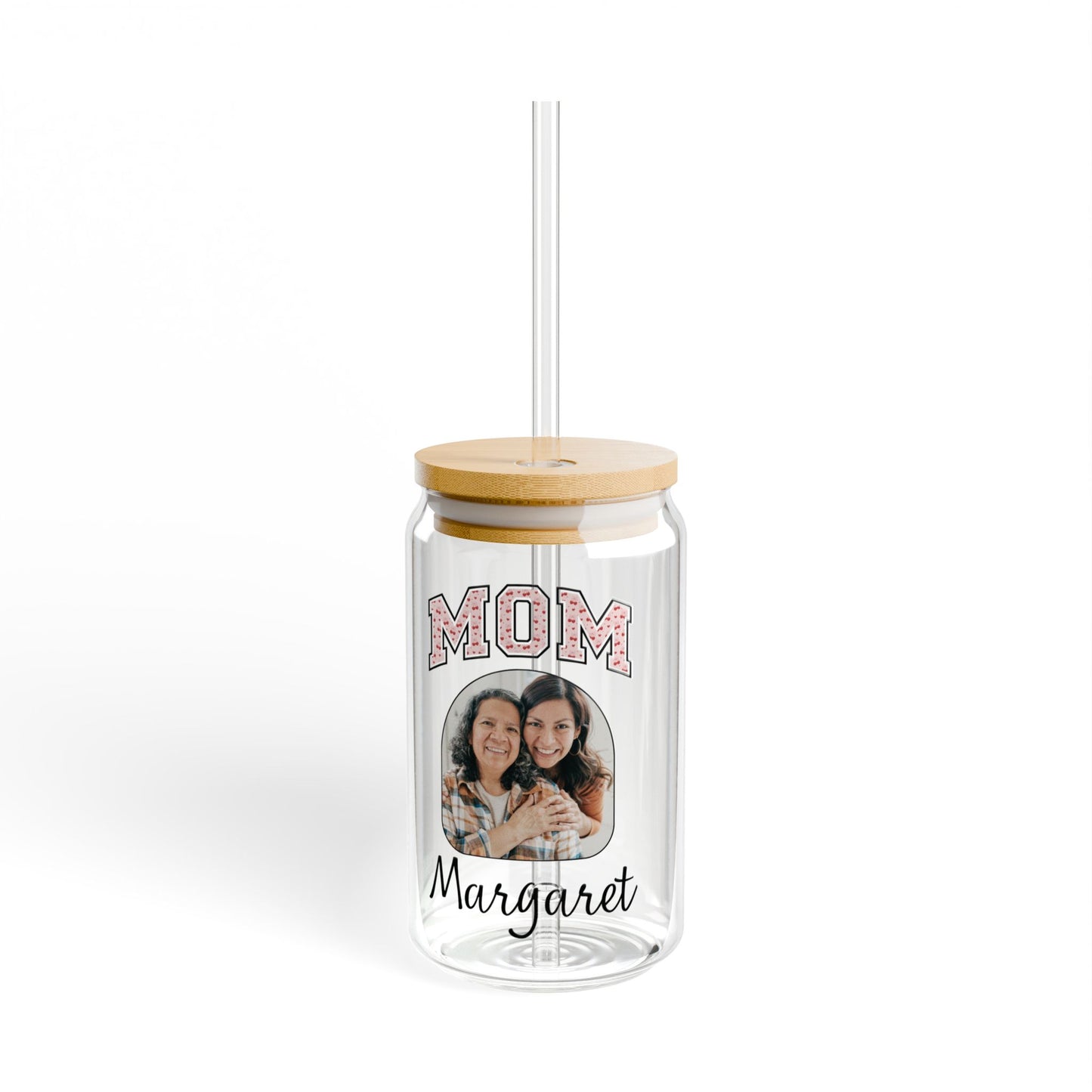Personalized Sipper Glass Can with Mom Photo and Name