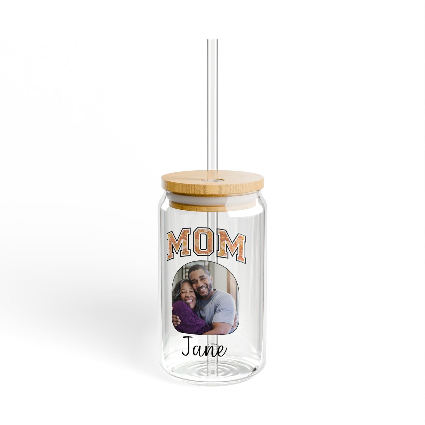 Personalized Sipper Glass Can with Mom Photo and Name