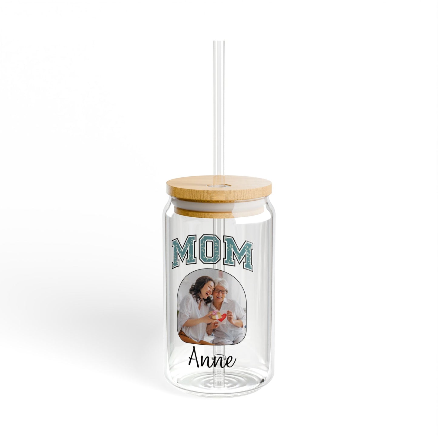 Personalized Sipper Glass Can with Mom Photo and Name