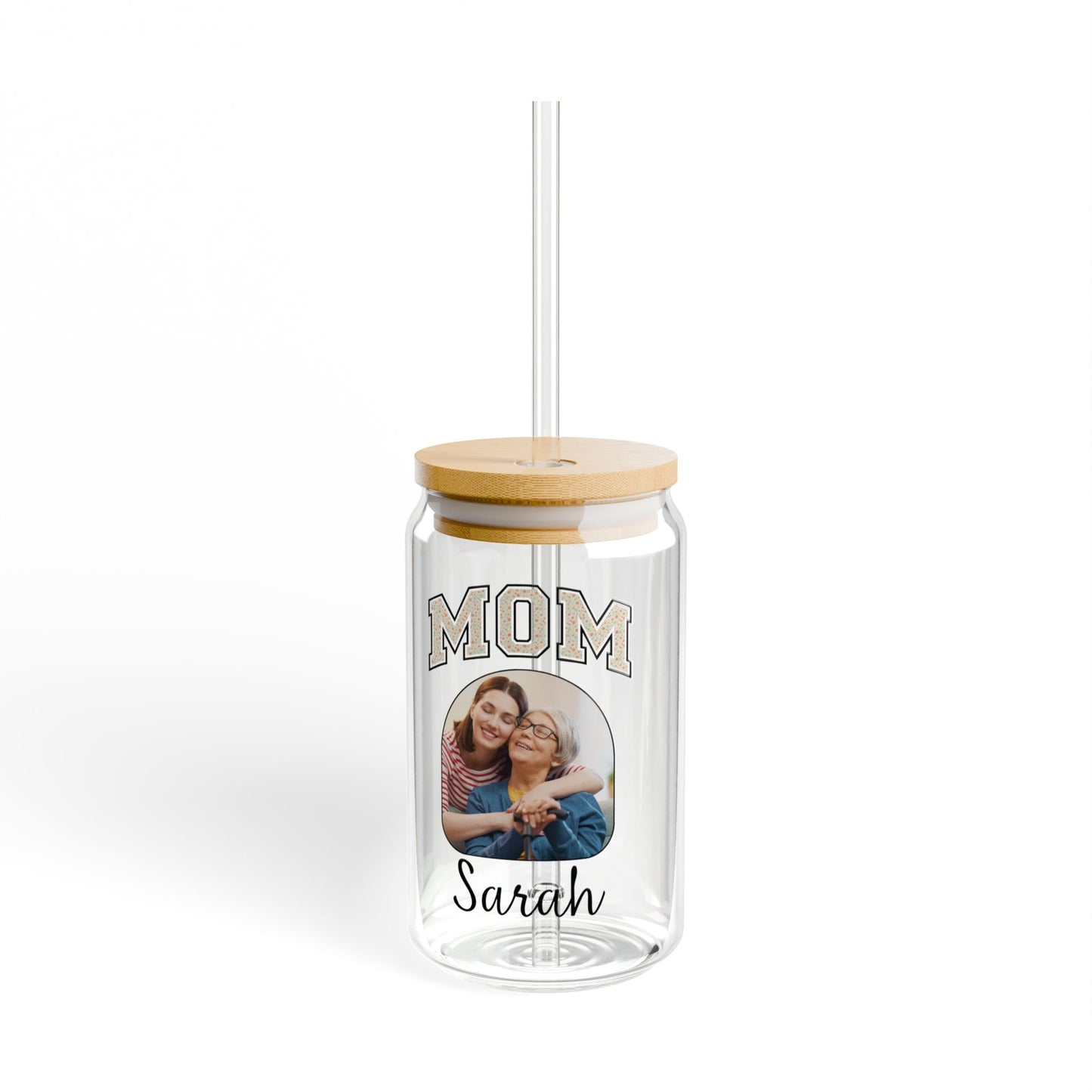 Personalized Sipper Glass Can with Mom Photo and Name