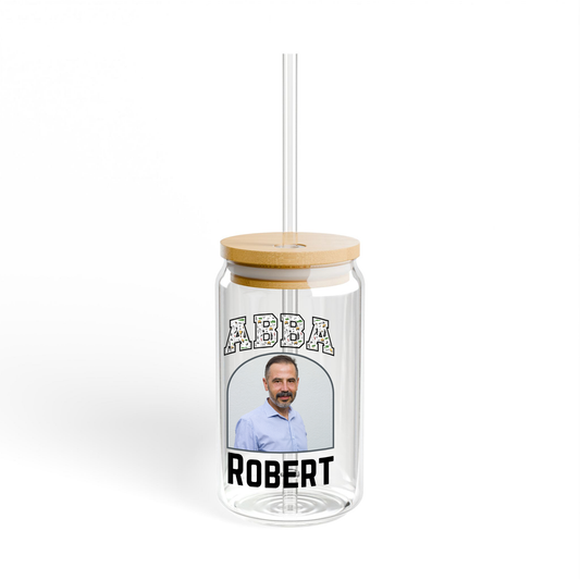 Personalized Sipper Glass Can with "Abba" Name and Photo