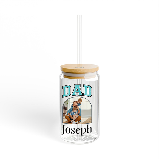 Personalized Sipper Glass Can with "Dad" Name and Picture