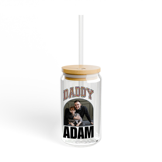 Custom Sipper Glass Can with "Daddy" Name and Photo Print