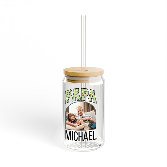 Personalized "Papa" Sipper Glass Can with Name and Photo