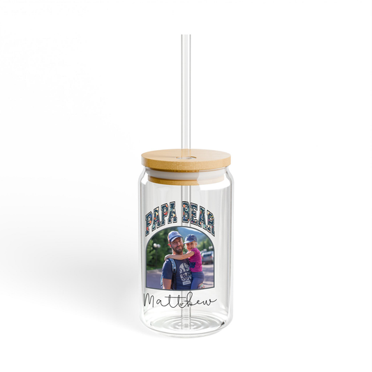 Papa Bear Sipper Glass Can – Custom Name and Picture Included