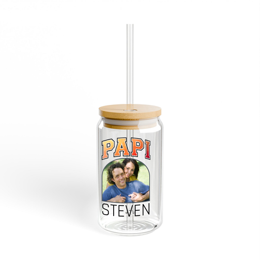 Custom "Papi" Sipper Glass Can with Personalized Photo and Name