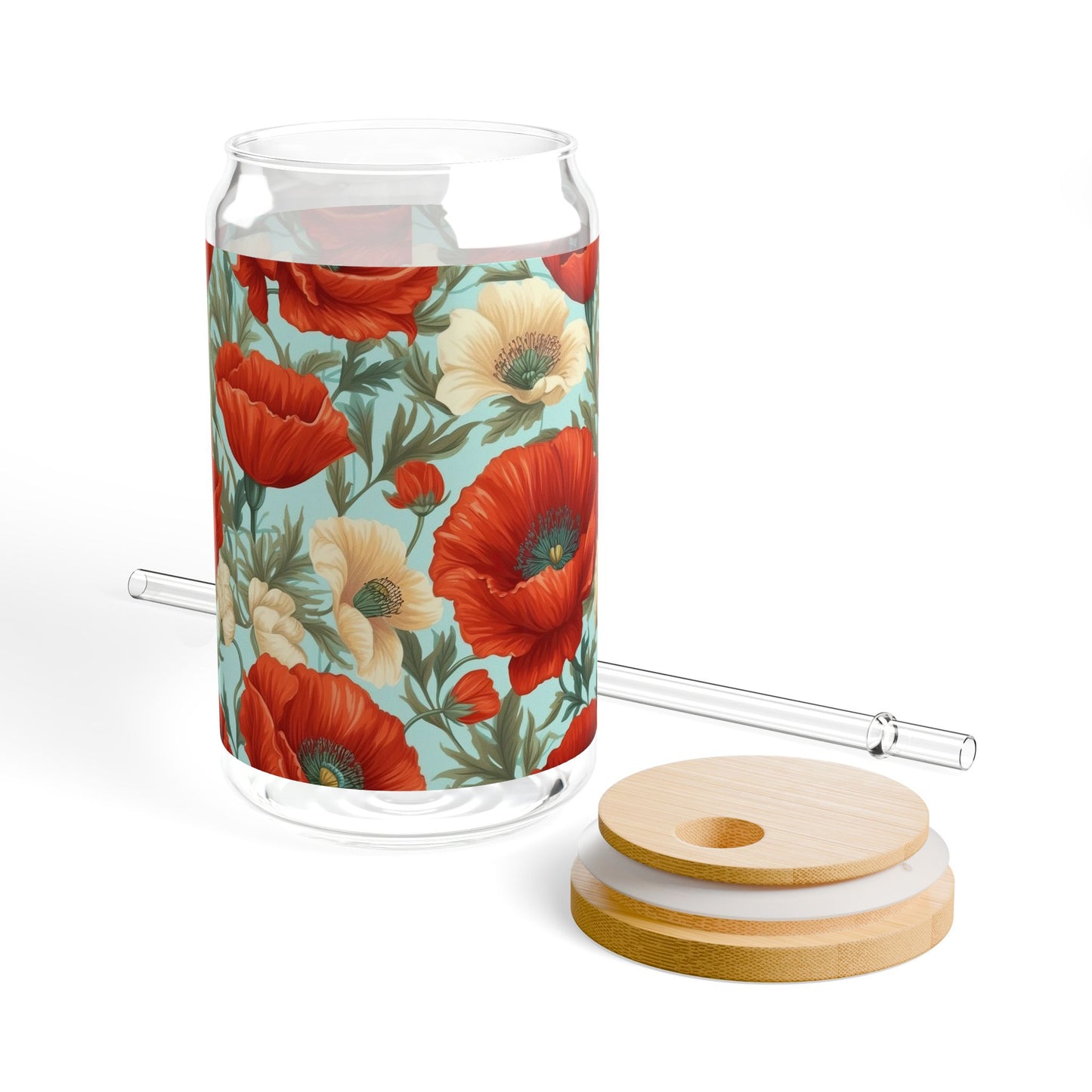 Red poppy floral pattern Sipper glass at Orange Moon