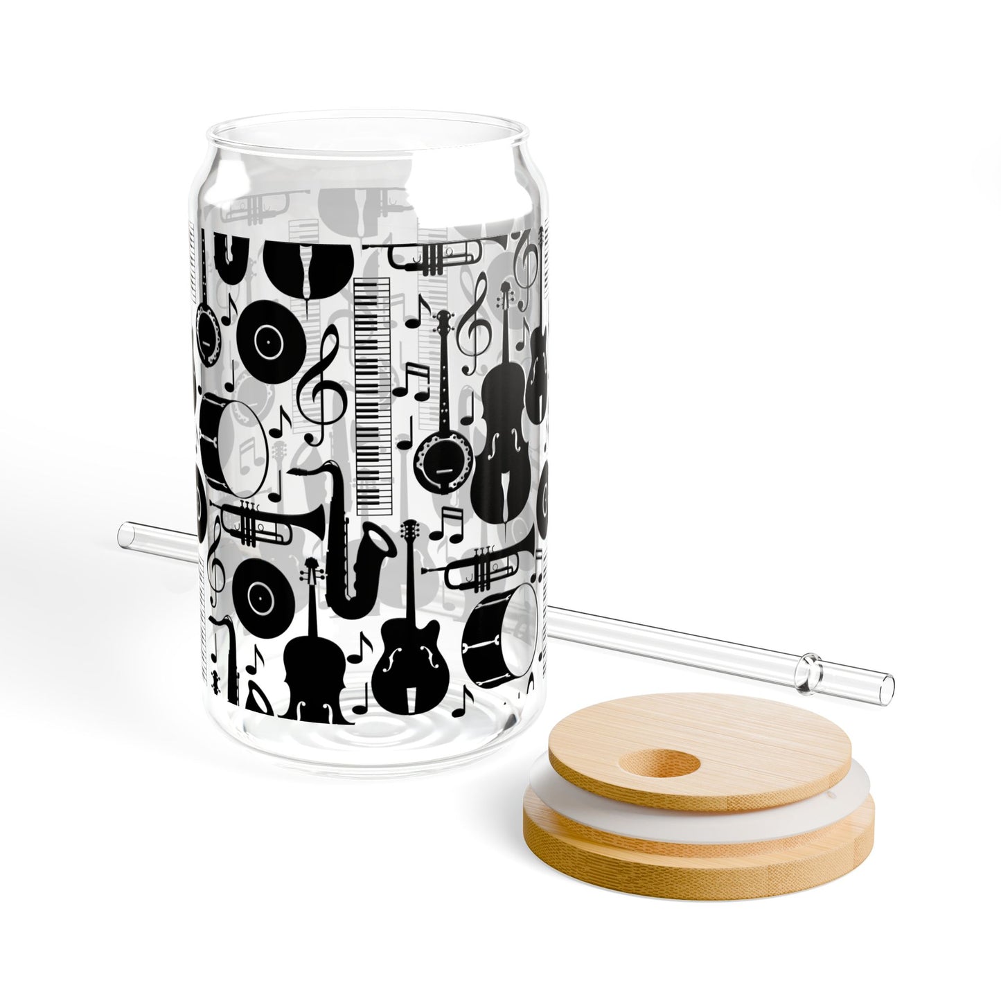 Black and White Music Icon Sipper Glass