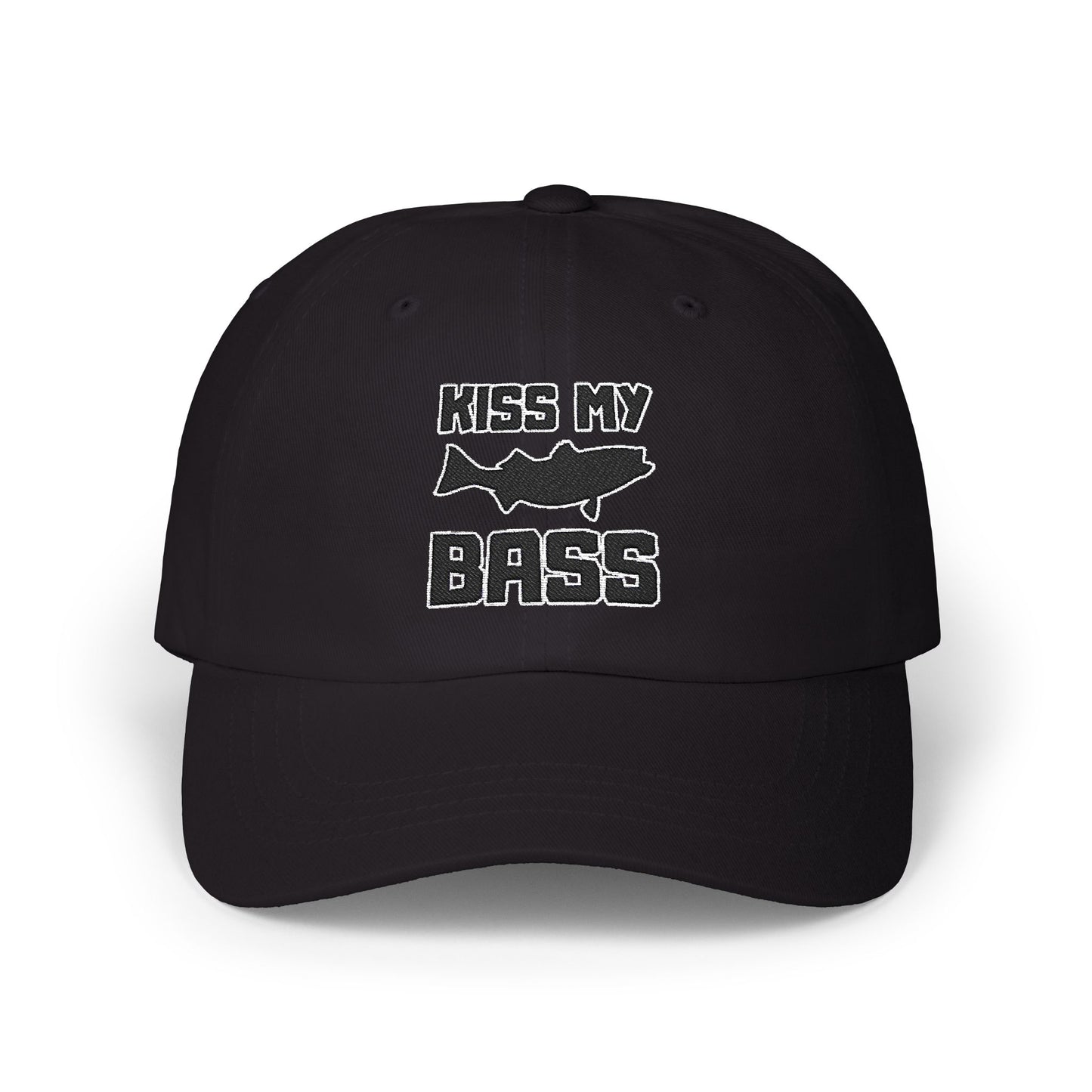 Kiss My Bass - Fishing Hat, Luxurious Embroidered Classic Adjustable Cap, Unisex Embroidery Baseball Cap, Trucker Hat