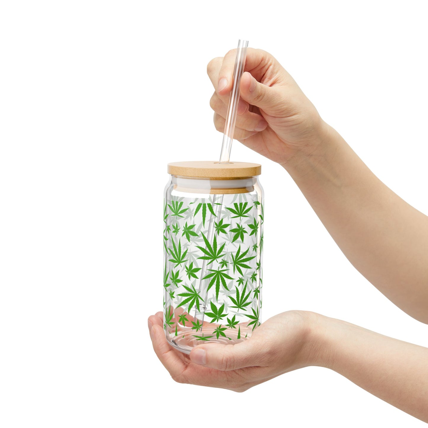 Marijuana Green Leaves Pattern Sipper Glass