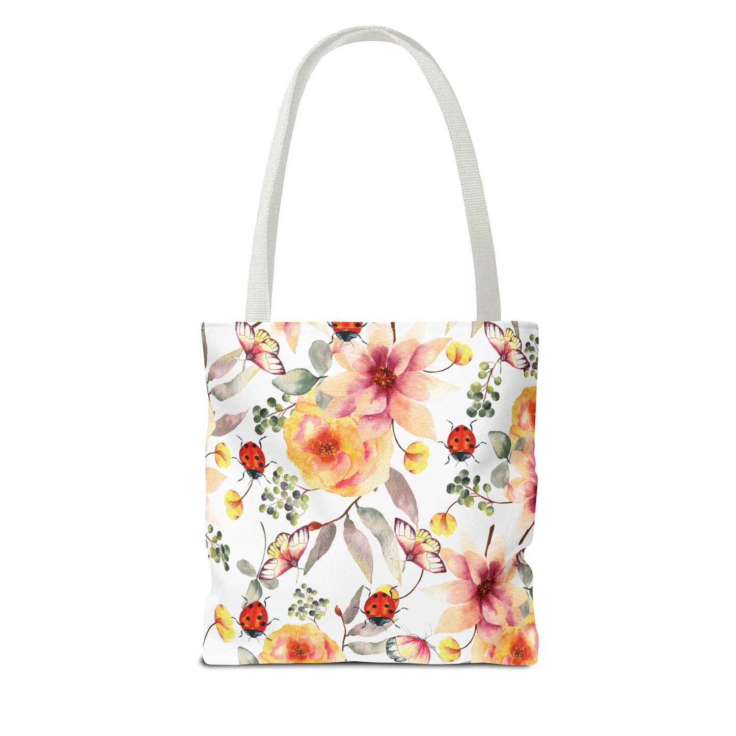 Roses Tropical Floral Ladybug Butterfly Tote Bag, Beach Bag, Grocery Bag, Summer Vibe Tote, Market Bag, Reusable Tote Bag, Flower Butterfly