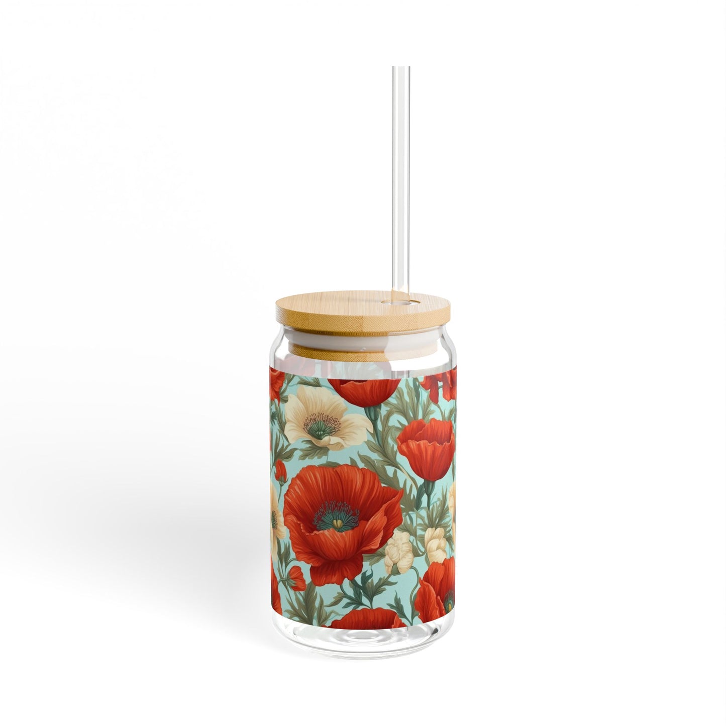 Red poppy floral pattern Sipper glass at Orange Moon