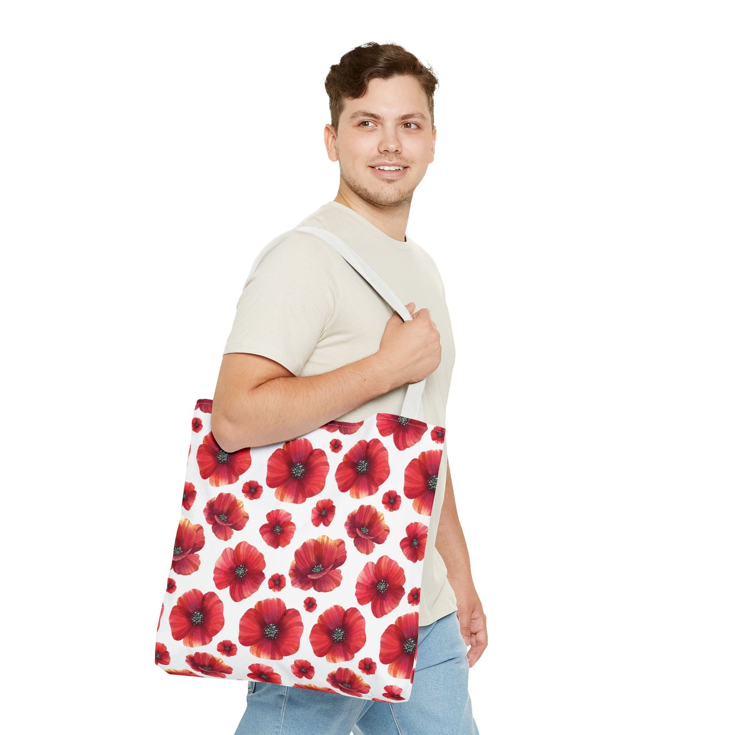 Poppies Floral Tote Bag, Beach Bag, Grocery Bag, Summer Vibe Tote, Market Bag, Reusable Tote Bag, Poppy Flower, Red Poppies