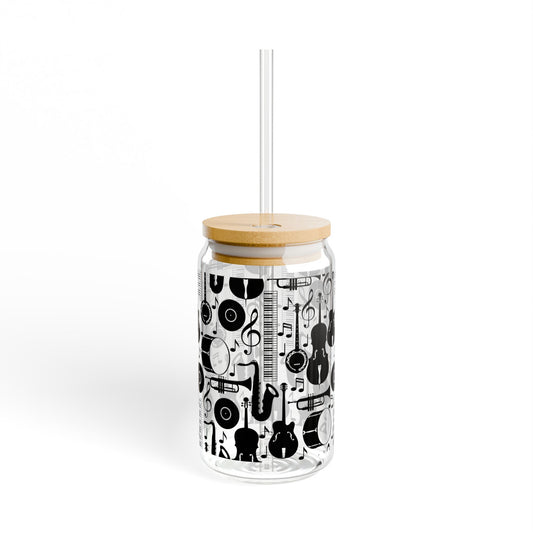 Black and White Music Icon Sipper Glass