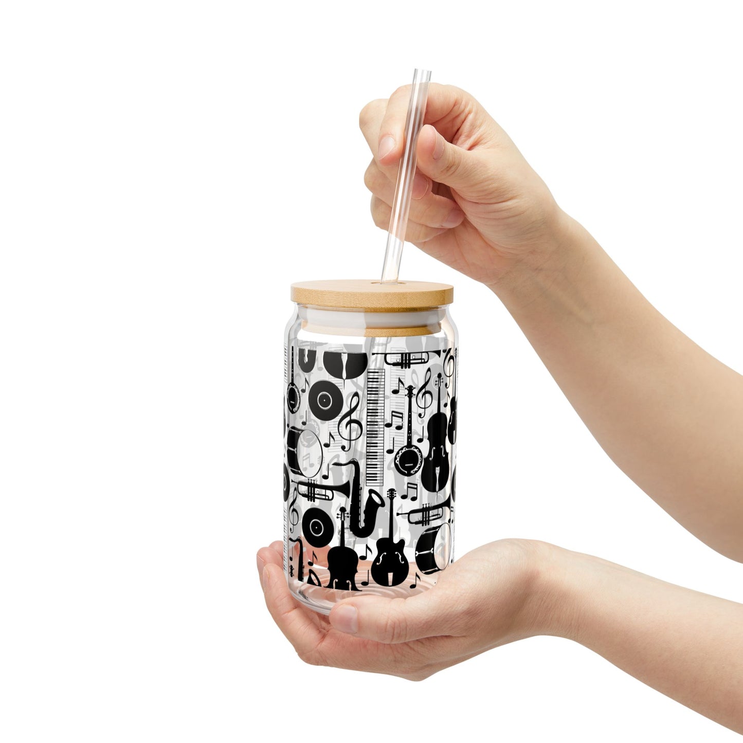 Black and White Music Icon Sipper Glass