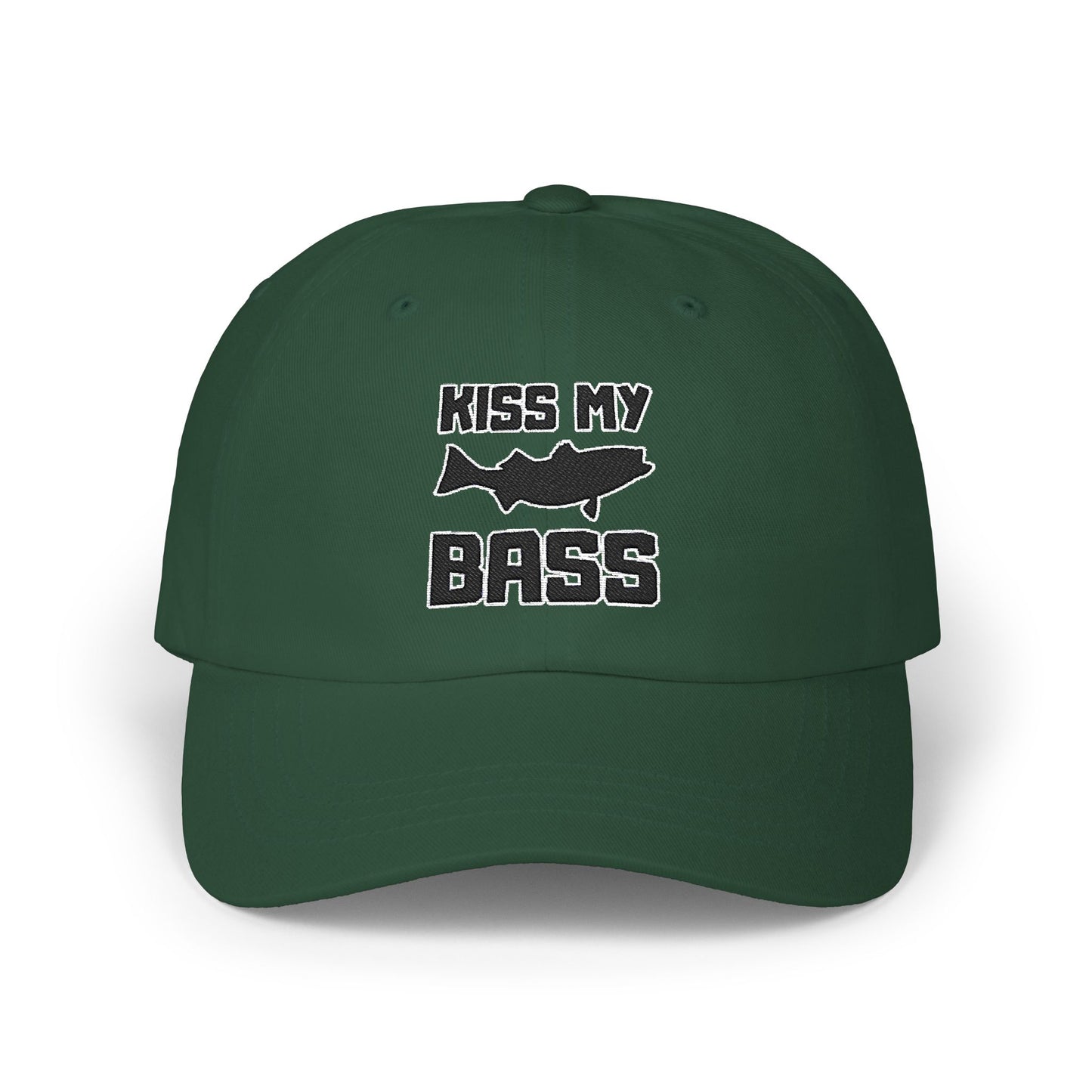 Kiss My Bass - Fishing Hat, Luxurious Embroidered Classic Adjustable Cap, Unisex Embroidery Baseball Cap, Trucker Hat