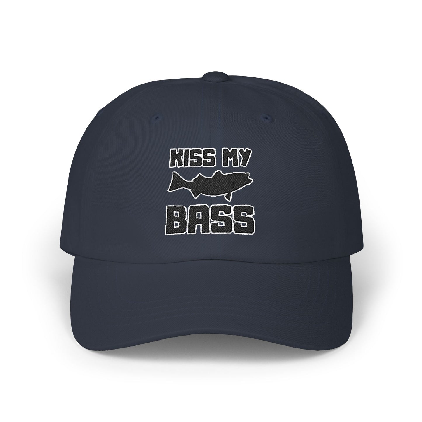 Kiss My Bass - Fishing Hat, Luxurious Embroidered Classic Adjustable Cap, Unisex Embroidery Baseball Cap, Trucker Hat