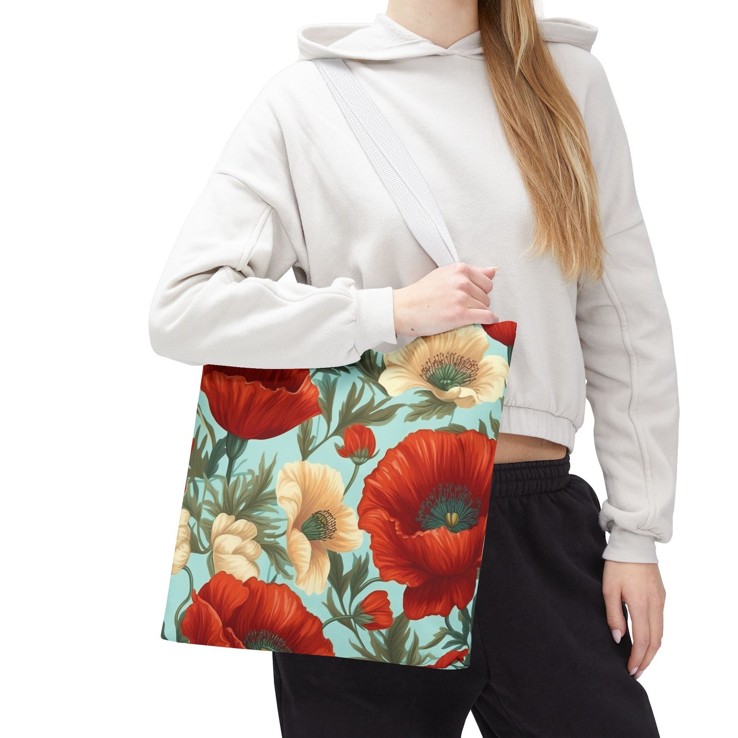 Red & White Poppies Floral Tote Bag